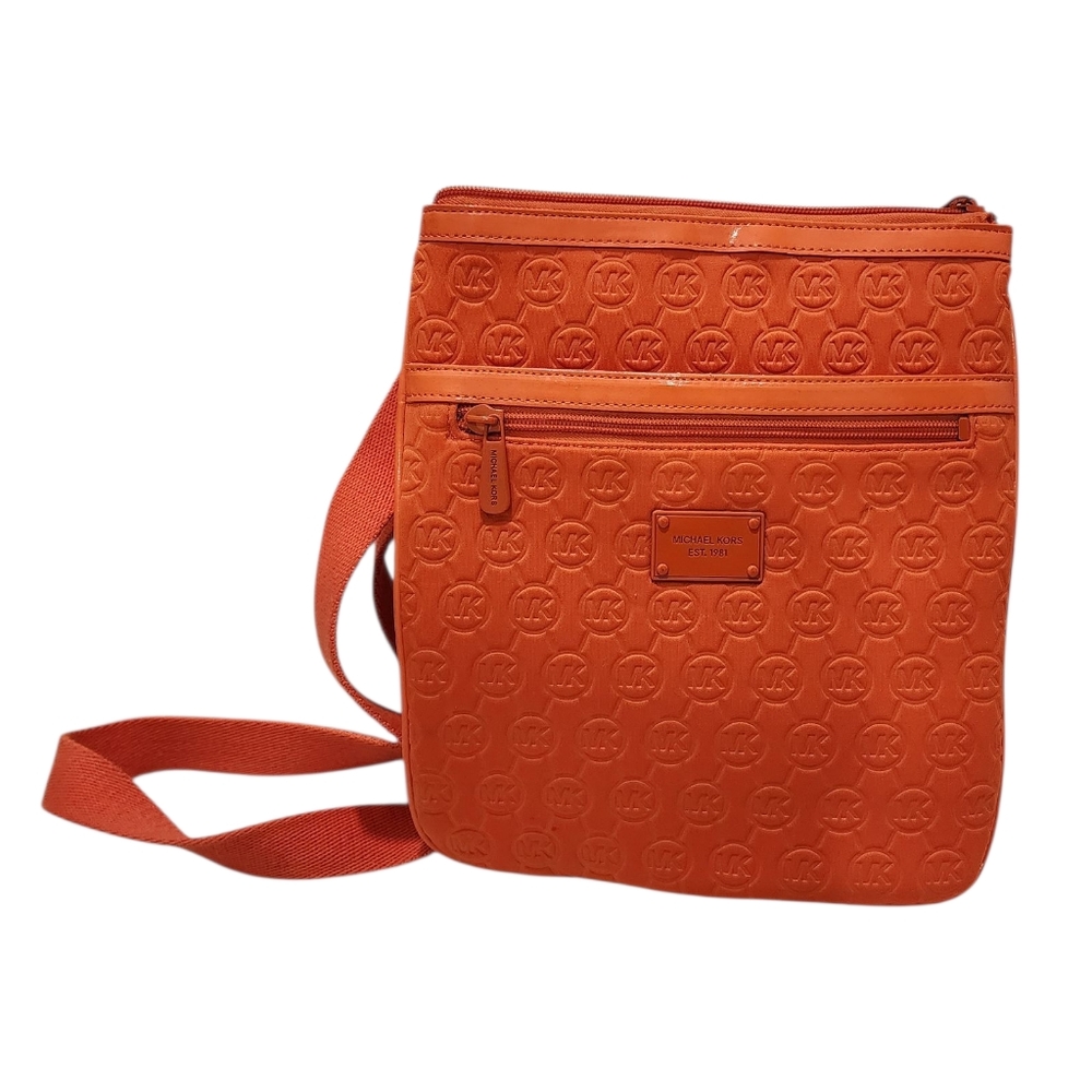Michael Kors Neoprene Bright Tangerine Embossed Crossbody Mono Embossed